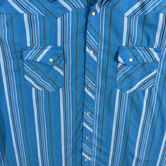 Wrangler Rancher Shirt Plaid Long Sleeve Pearl Snap Button Up Blue Mens 2XL - Picture 4 of 10